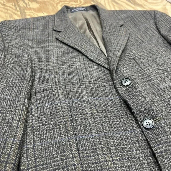 Andrew Fezza Plaid 3 Button Sport Coat Blazer Mens 40S Brown Lambswool - Picture 3 of 15